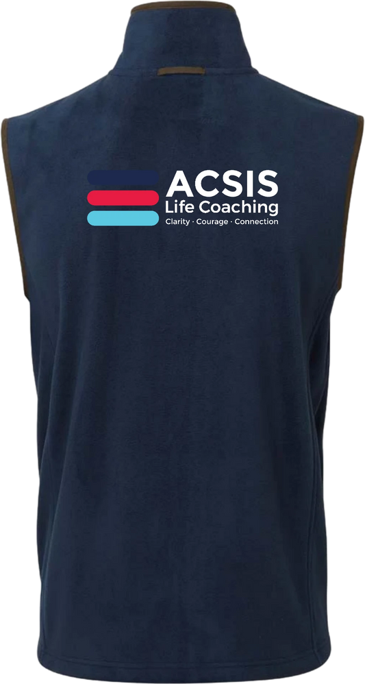 Navy ACSIS Artisan fleece gilet back with full colour logo