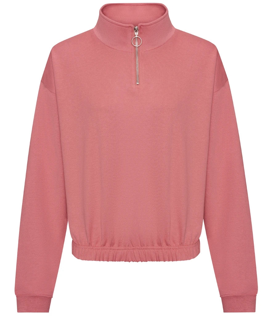 Just Hoods JH037 AWDis Ladies Cropped 1/4 Zip Sweatshirt in Dusty Rose
