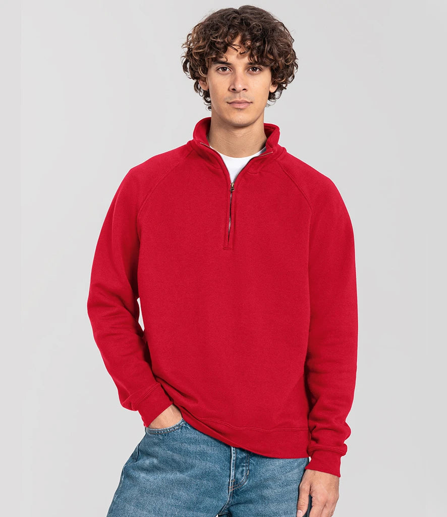 Fruit of the Loom SS154 Fruit of the Loom Iconic Premium Zip Neck Sweatshirt in Red