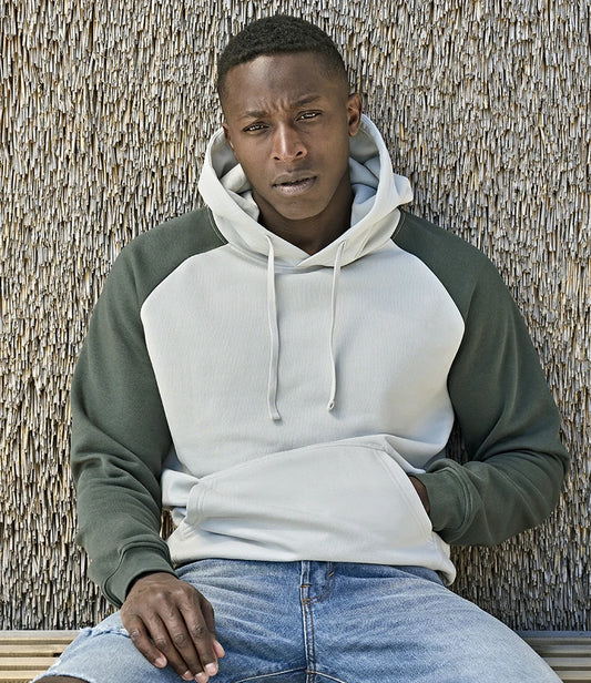 Tee Jays T5156 two-tone hooded sweatshirt in Cement/Dark Green