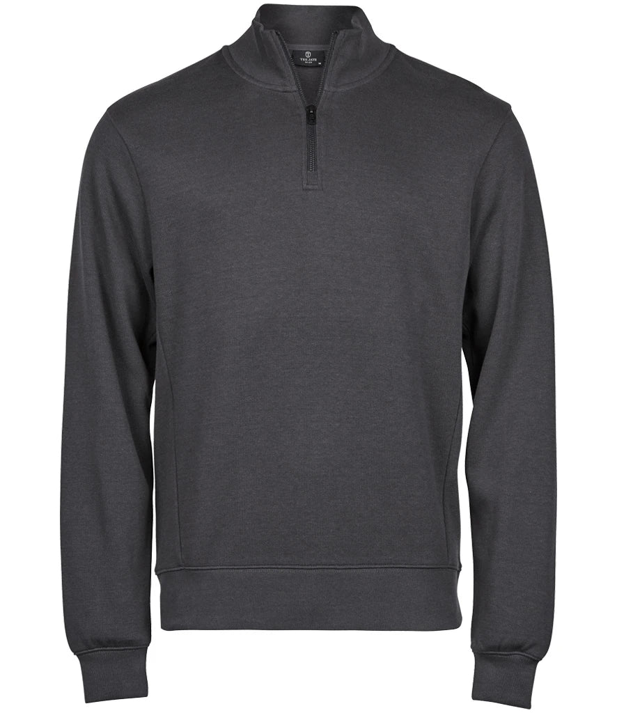 Tee Jays T5506 Tee Jays Ribbed Interlock Half Zip Sweatshirt in Dark Grey