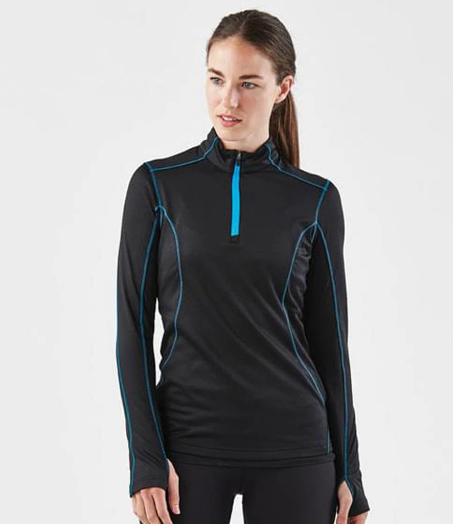 Stormtech TFW1W Stormtech Ladies Pulse Fleece Pullover Zip Neck Top in Black/Electric Blue