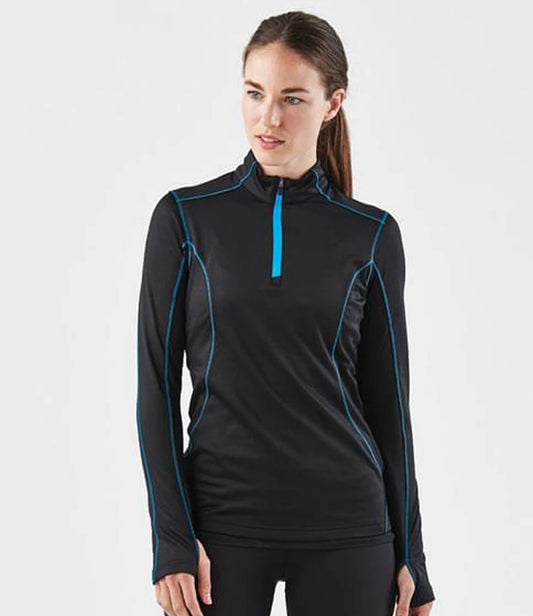 Stormtech TFW1W Stormtech Ladies Pulse Fleece Pullover Zip Neck Top in Black/Electric Blue