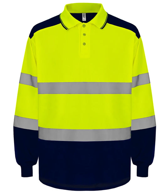 Yoko YK019 Two Tone Long Sleeve Polo Shirt in Yellow/Navy