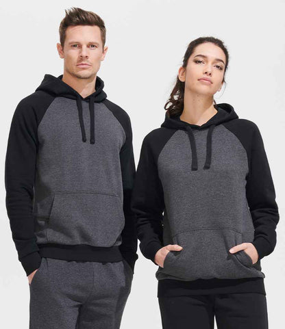 SOLS 02998 Seattle Contrast Raglan Hoodie in Charcoal Marl/Black