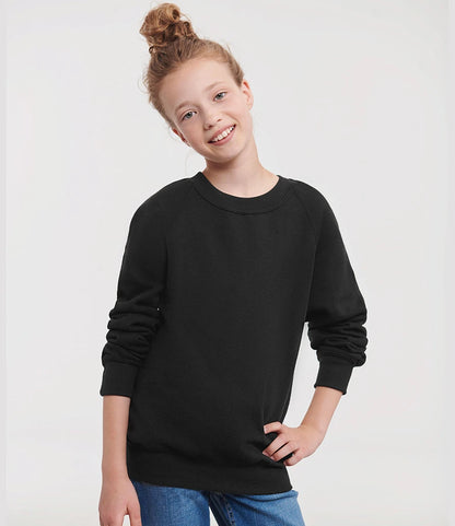 Russell Athletic 762B Russell Athletic Kids Raglan Sweatshirt in Black