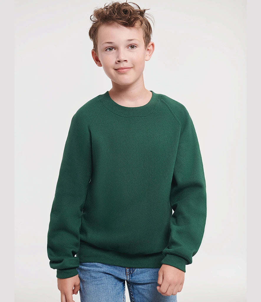 Russell Athletic 762B Russell Athletic Kids Raglan Sweatshirt in Bottle Green