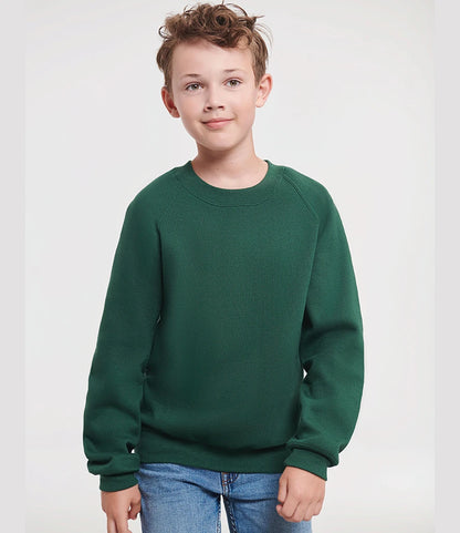 Russell Athletic 762B Russell Athletic Kids Raglan Sweatshirt in Bottle Green