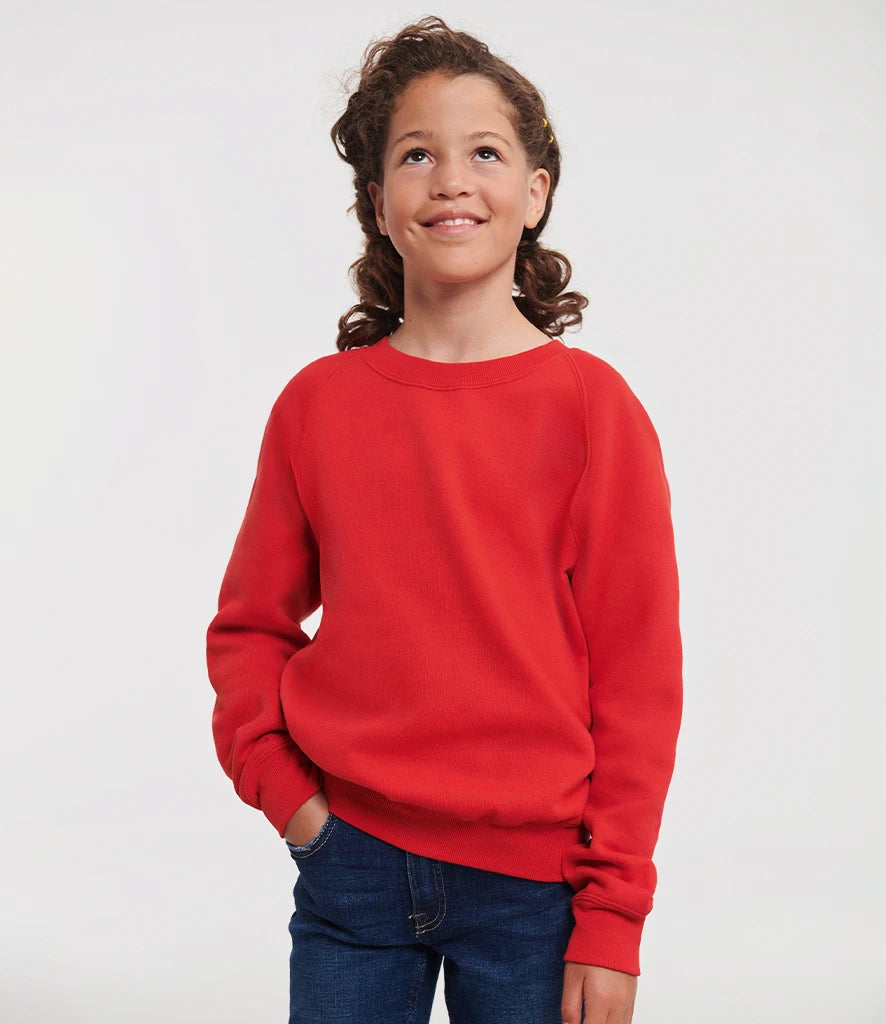 Russell Athletic 762B Russell Athletic Kids Raglan Sweatshirt in Bright Red