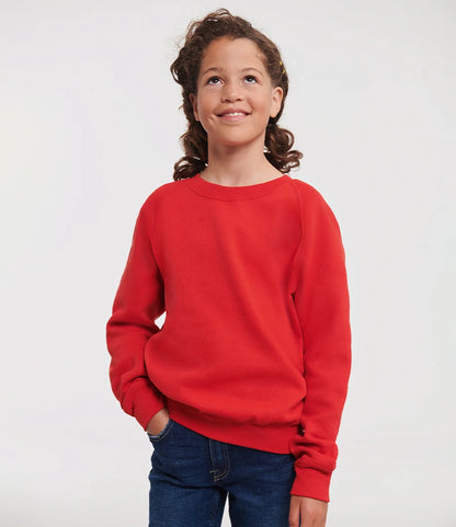 Russell Athletic 762B Russell Athletic Kids Raglan Sweatshirt in Bright Red