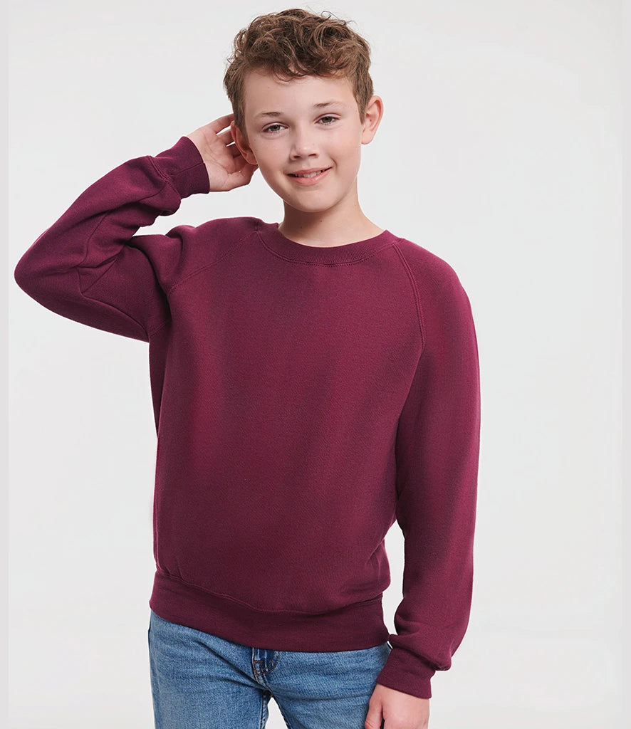 Russell Athletic 762B Russell Athletic Kids Raglan Sweatshirt in Burgundy
