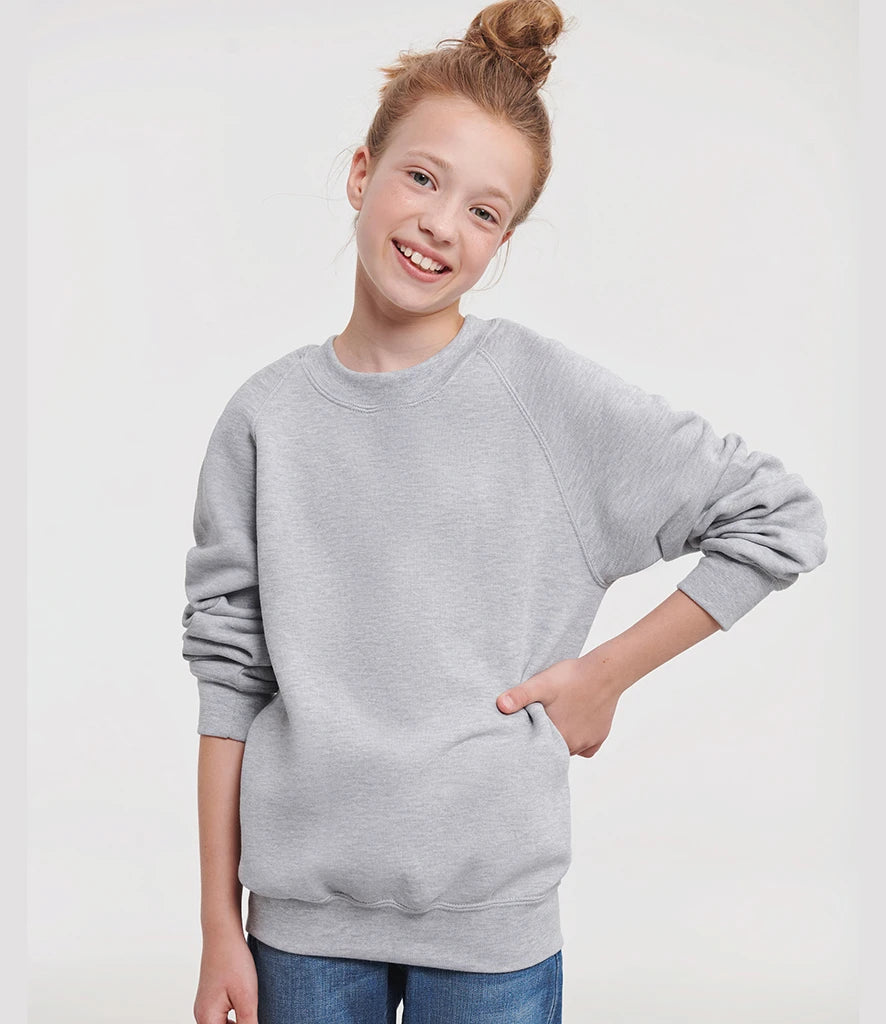 Russell Athletic 762B Russell Athletic Kids Raglan Sweatshirt in Light Oxford