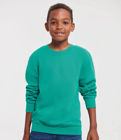 Russell Athletic 762B Russell Athletic Kids Raglan Sweatshirt in Winter Emerald