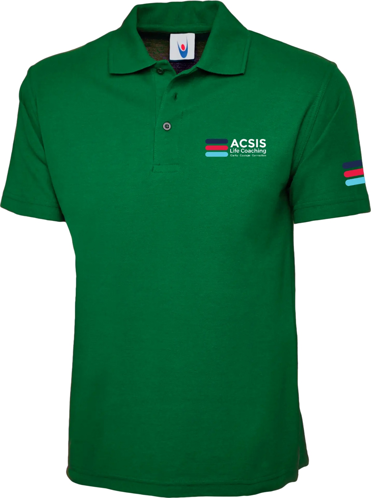 Bottle Green ACSIS polo shirt with full colour logo