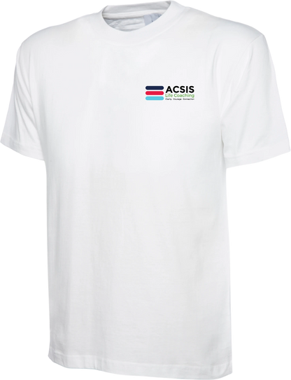 White ACSIS classic T-shirt with full colour logo