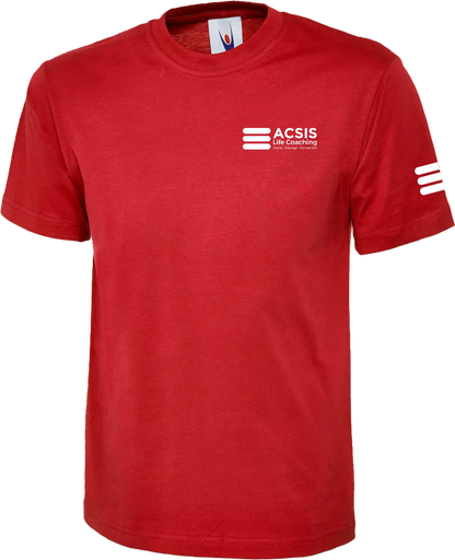 Red ACSIS classic T-shirt with white logo