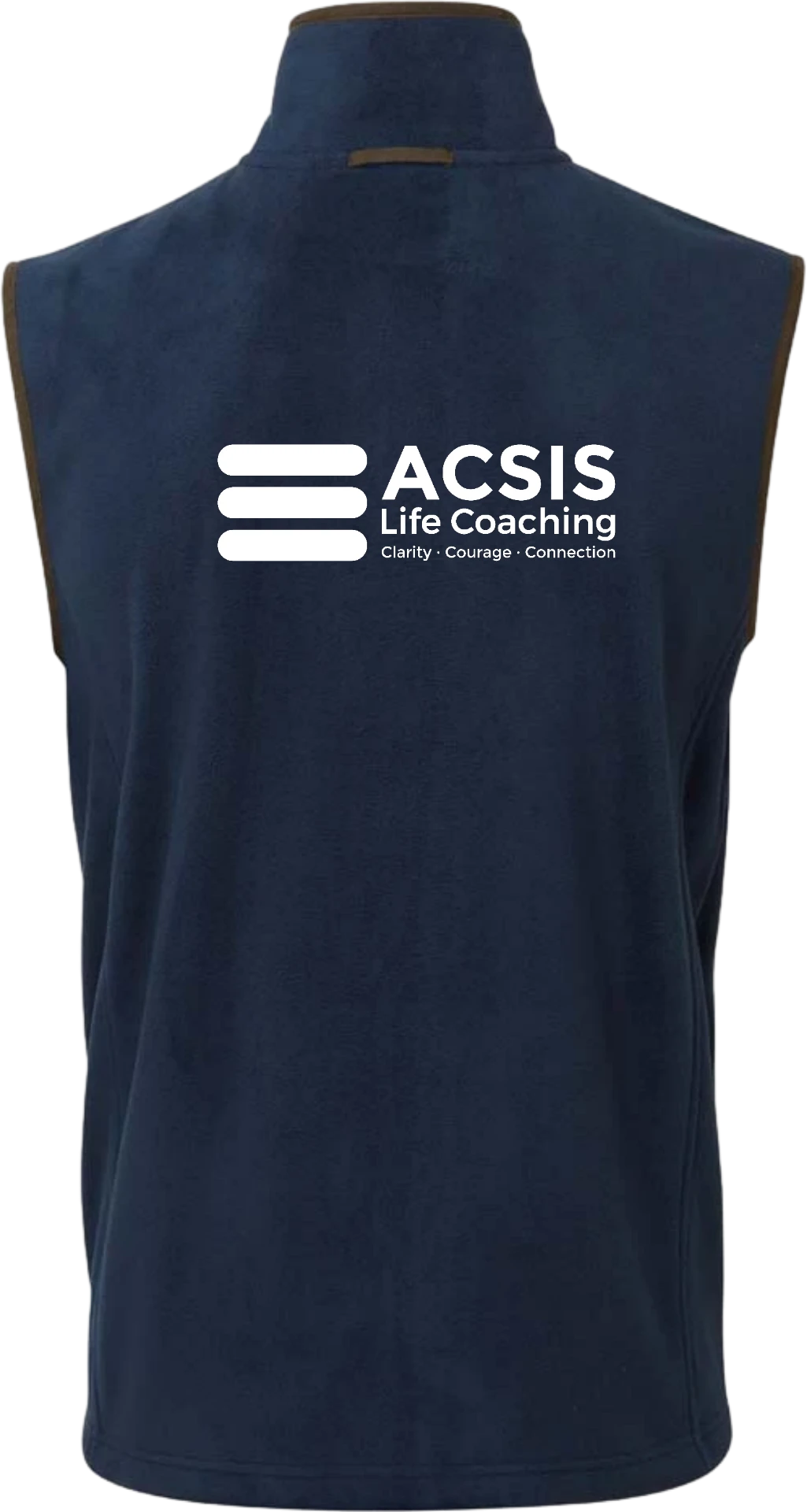 Navy ACSIS Artisan fleece gilet back with white logo