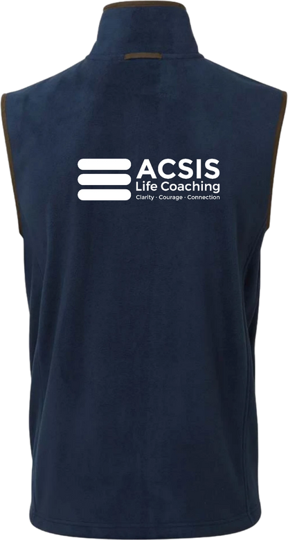 Navy ACSIS Artisan fleece gilet back with white logo