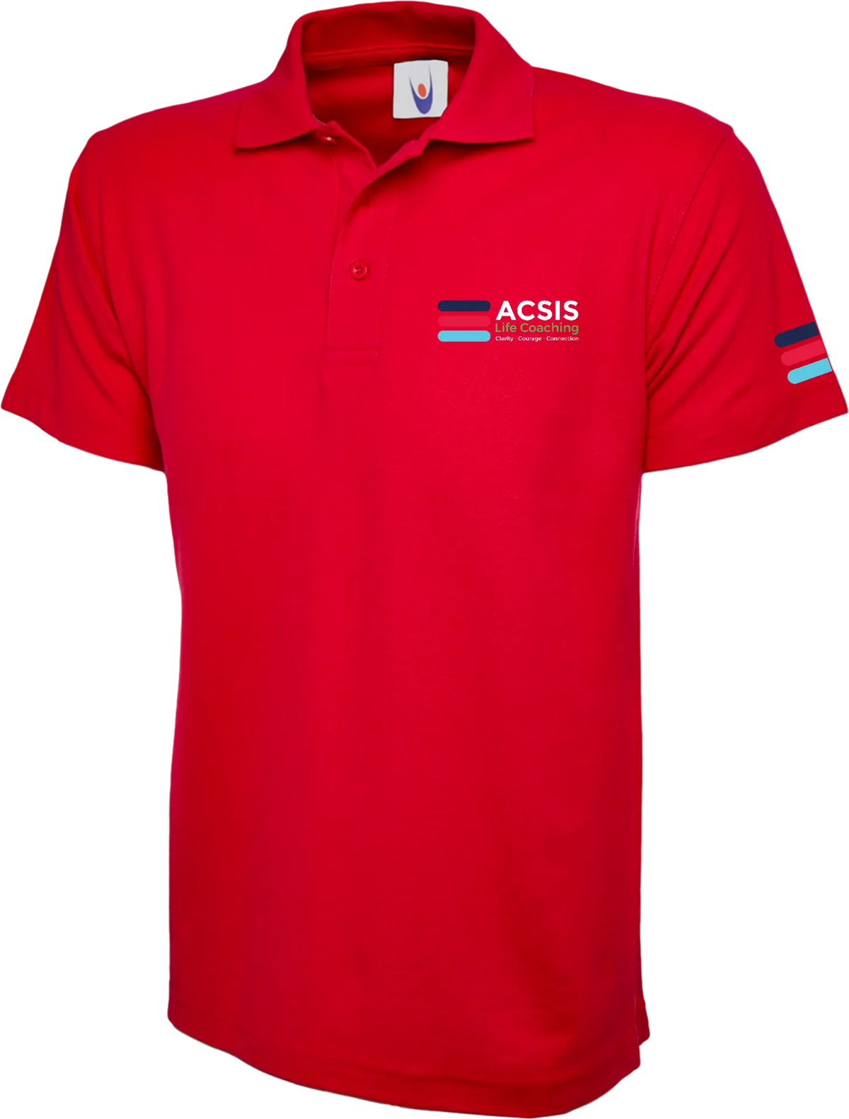 Red ACSIS polo shirt with full colour logo