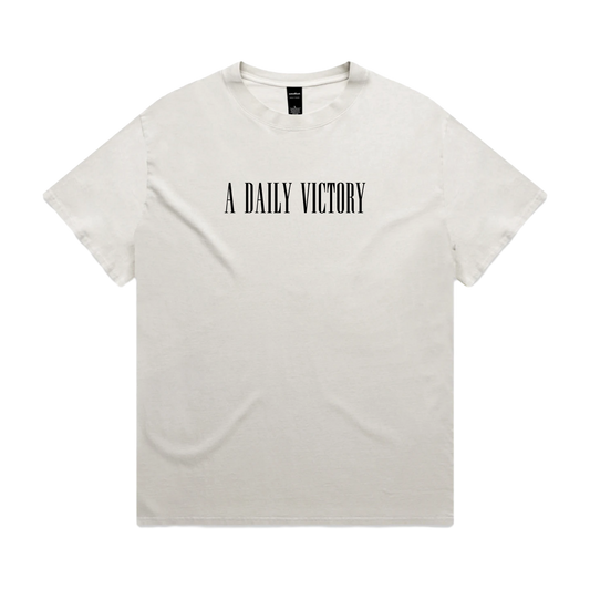 A Daily Victory heavy faded t-shirt in Bone, front