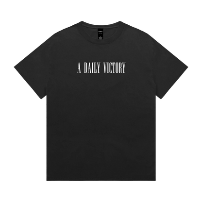 A Daily Victory heavy faded t-shirt in Black, front