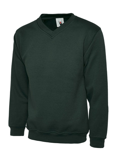 Uneek UC206 childrens V neck sweatshirt in Bottle Green