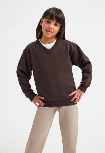 Uneek UC206 childrens V neck sweatshirt modelled