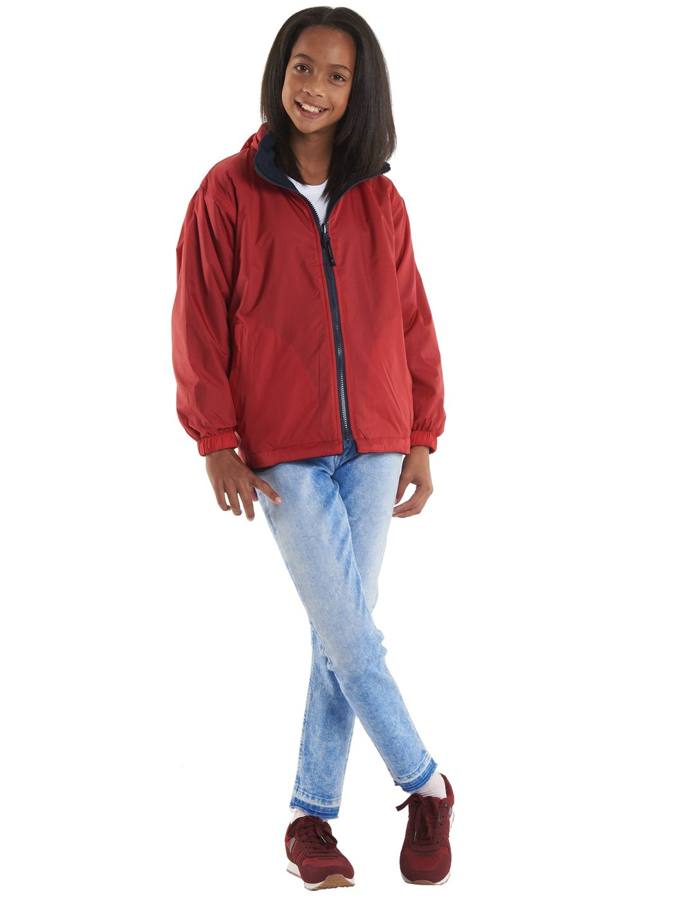 Uneek UC606 childrens reversible fleece jacket modelled