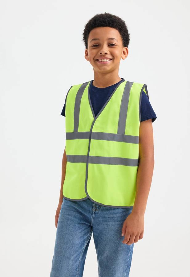 Uneek UC806 childrens hi-viz waistcoat modelled