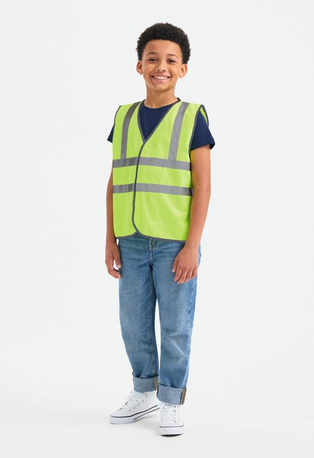Uneek UC806 childrens hi-viz waistcoat modelled