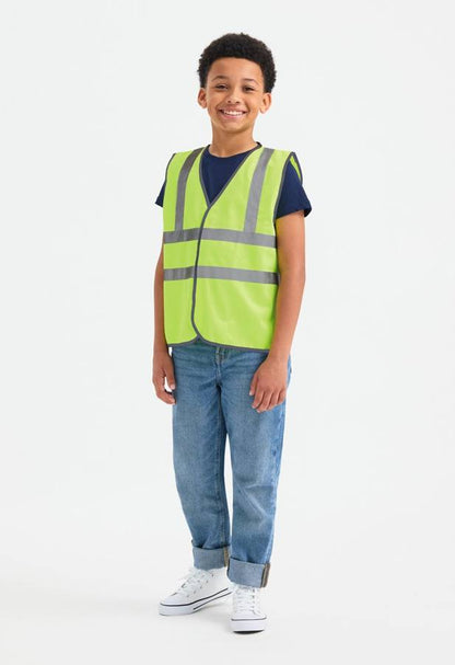 Uneek UC806 childrens hi-viz waistcoat modelled