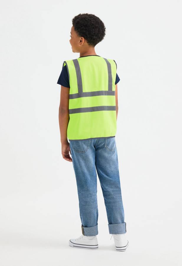 Uneek UC806 childrens hi-viz waistcoat modelled
