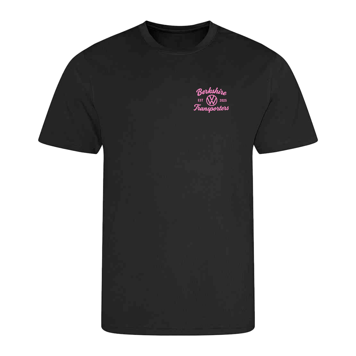 Black PICU adult t-shirt front with Berkshire VW Transporters logo