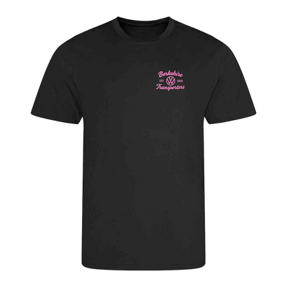 Black PICU adult t-shirt front with Berkshire VW Transporters logo