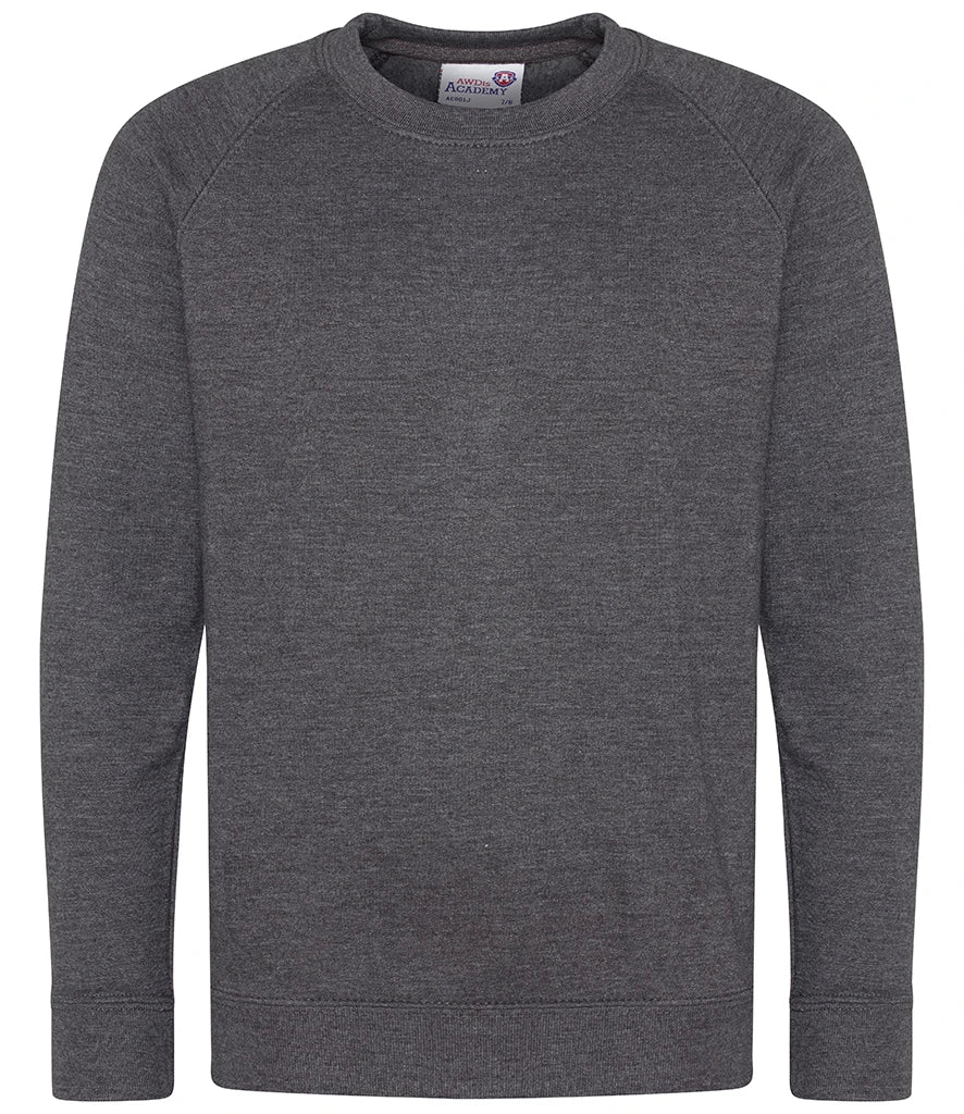 AWDis Academy AC001B AWDis Academy Kids Raglan Sweatshirt in Charcoal