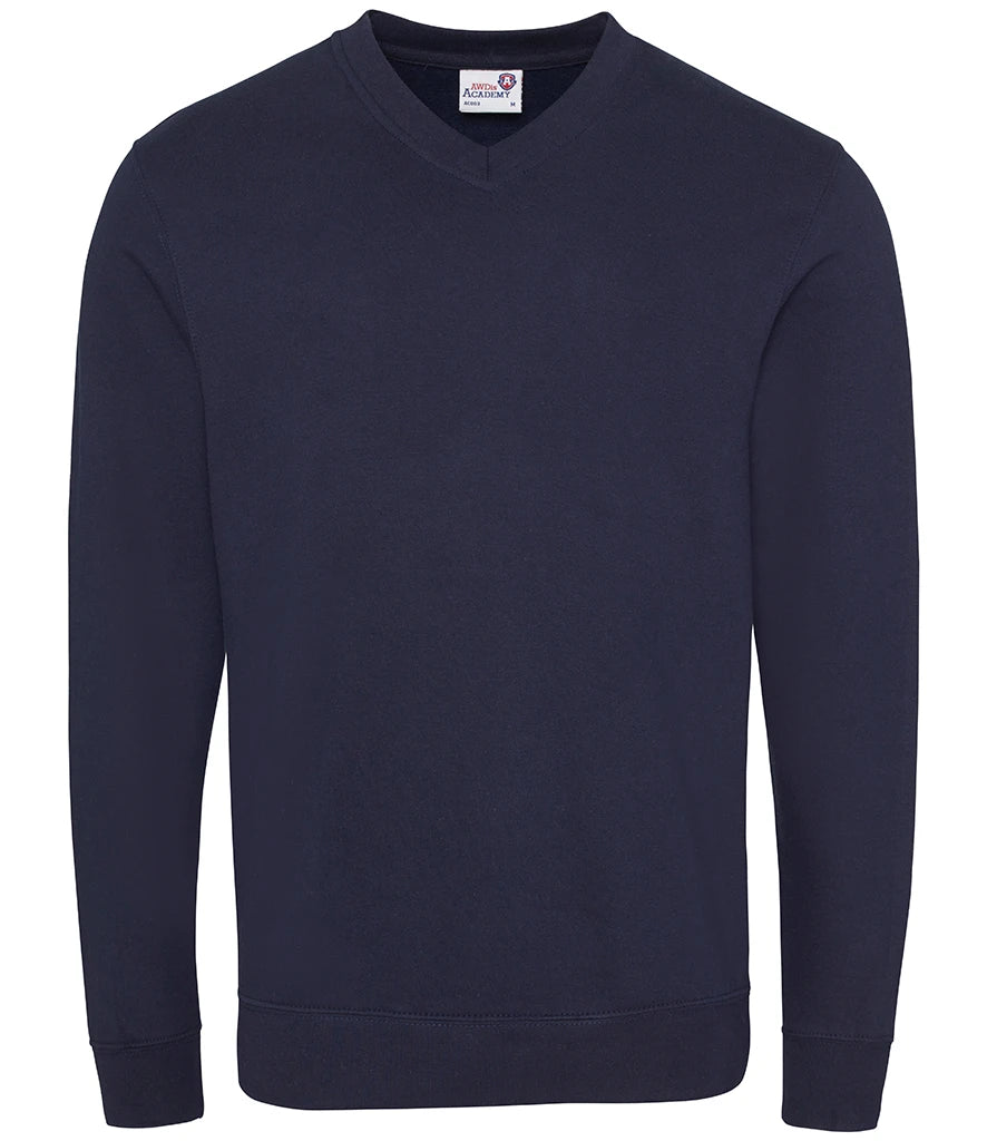 AWDis Academy AC003 AWDis Academy Senior V Neck Sweatshirt in Navy