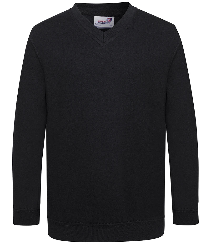 AWDis Academy AC003B AWDis Academy Kids V Neck Sweatshirt in Black