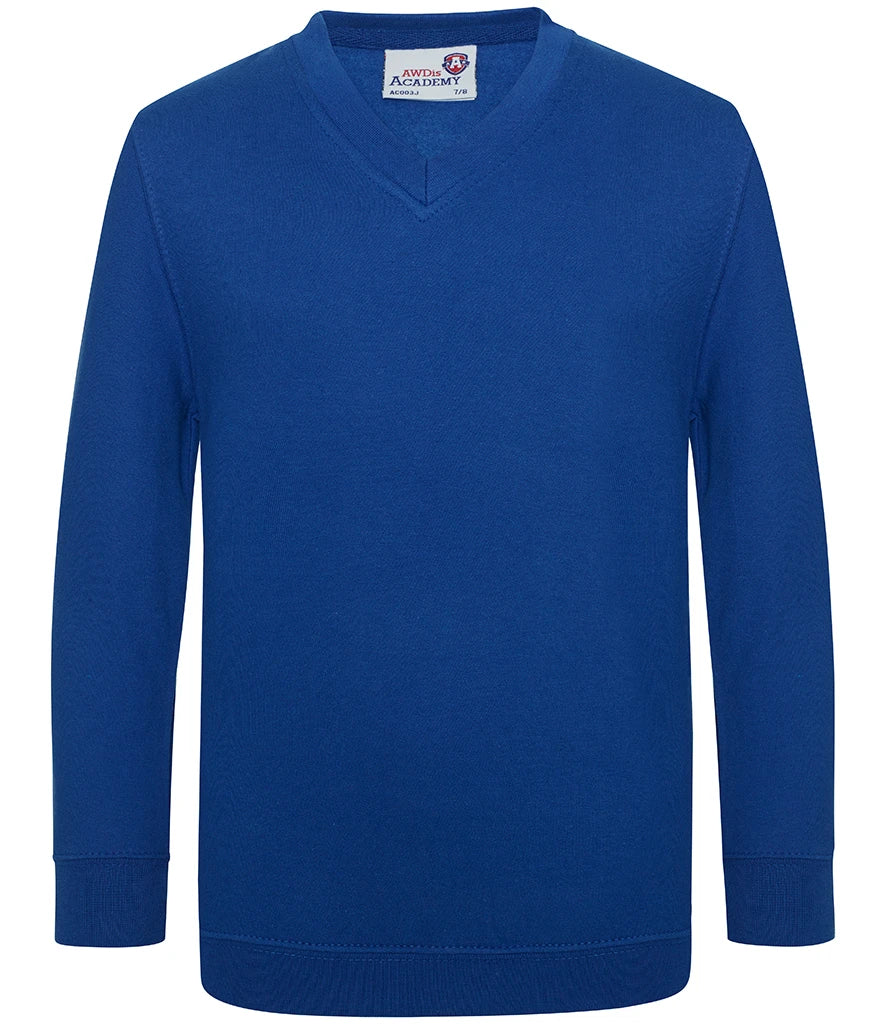 AWDis Academy AC003B AWDis Academy Kids V Neck Sweatshirt in Deep Royal