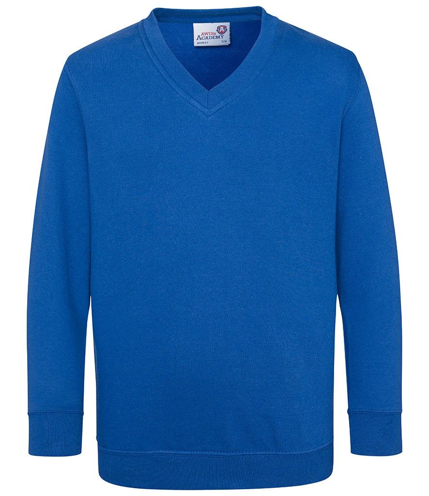AWDis Academy AC003B AWDis Academy Kids V Neck Sweatshirt in Royal Blue