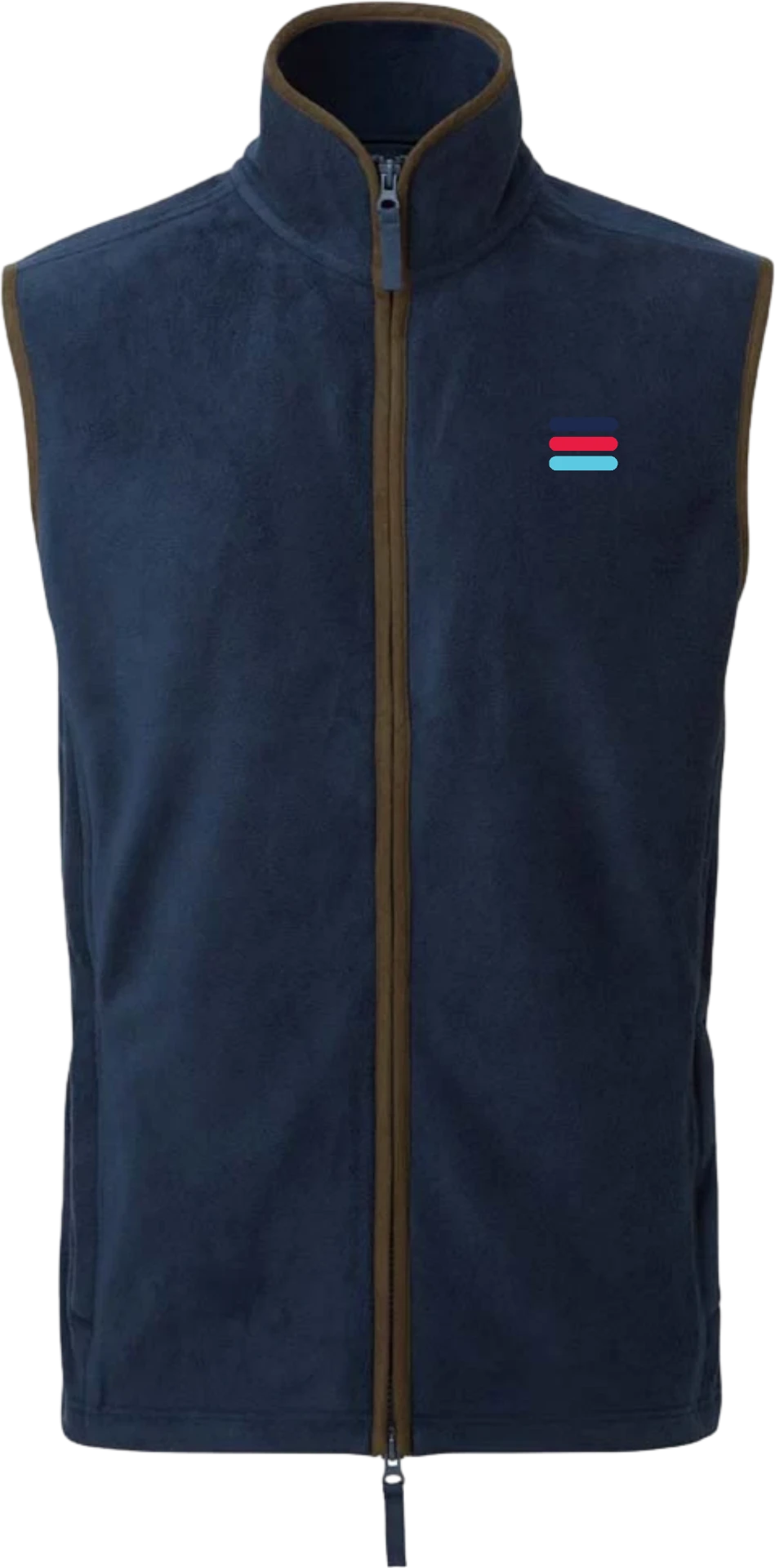 Navy ACSIS Artisan fleece gilet front with full colour logo