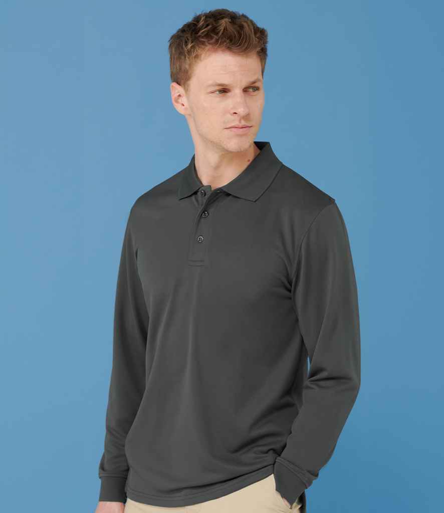 Henbury H478 Unisex Long Sleeve Coolplus Piqué Polo Shirt in Charcoal