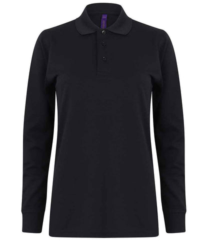 Henbury H478 Unisex Long Sleeve Coolplus Piqué Polo Shirt in Navy