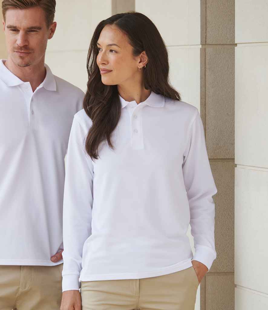 Henbury H478 Unisex Long Sleeve Coolplus Piqué Polo Shirt in White