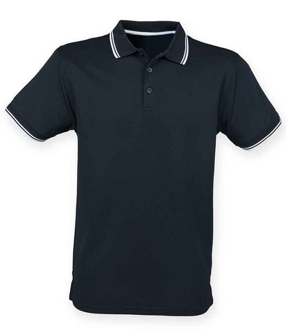 Henbury H482 Coolplus Tipped Polo Shirt in Navy/White