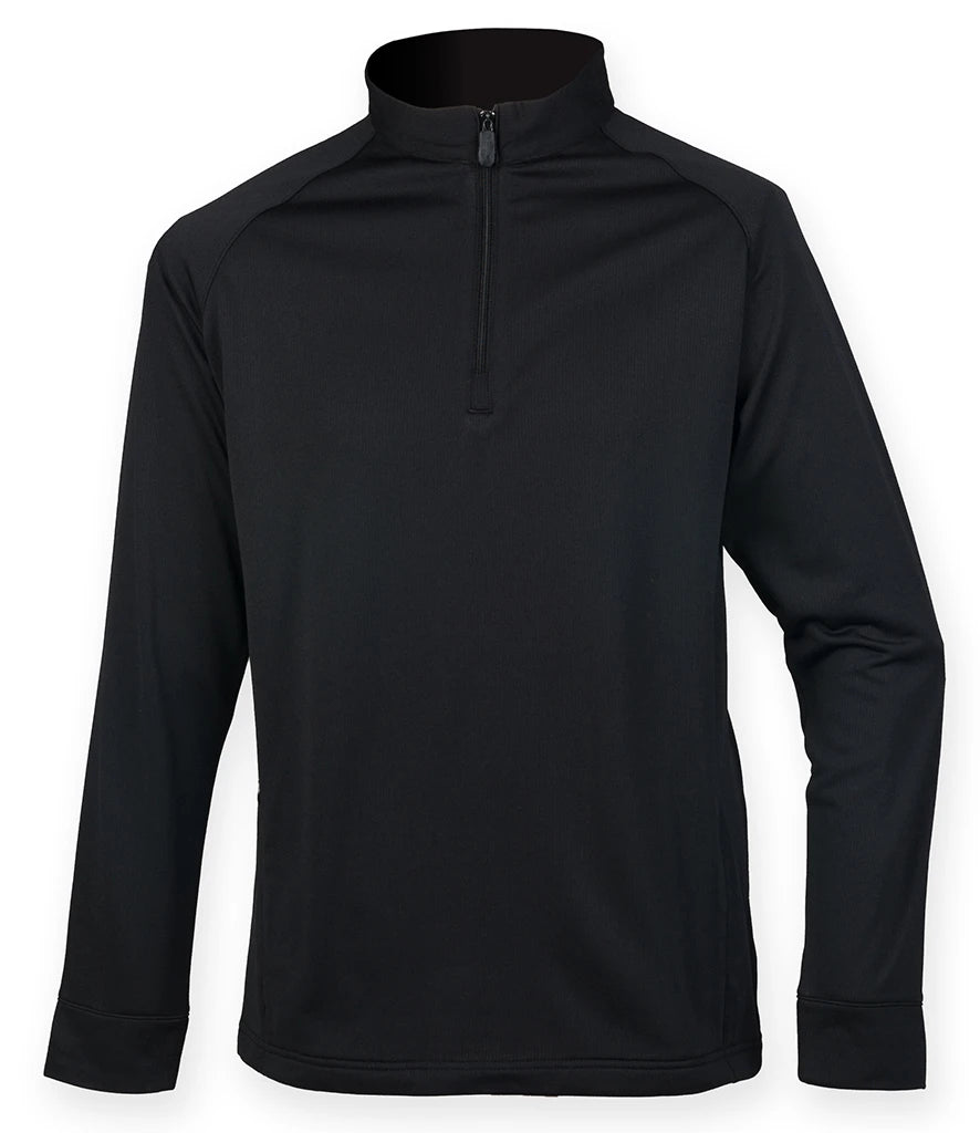Henbury H862 Henbury Zip Neck Wicking Top in Black