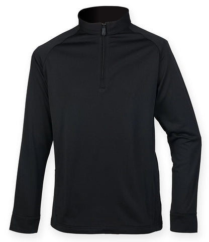 Henbury H862 Henbury Zip Neck Wicking Top in Black