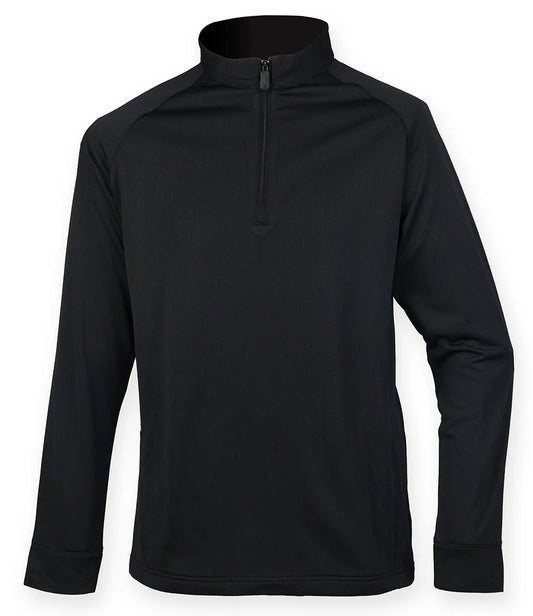 Henbury H862 Henbury Zip Neck Wicking Top in Black