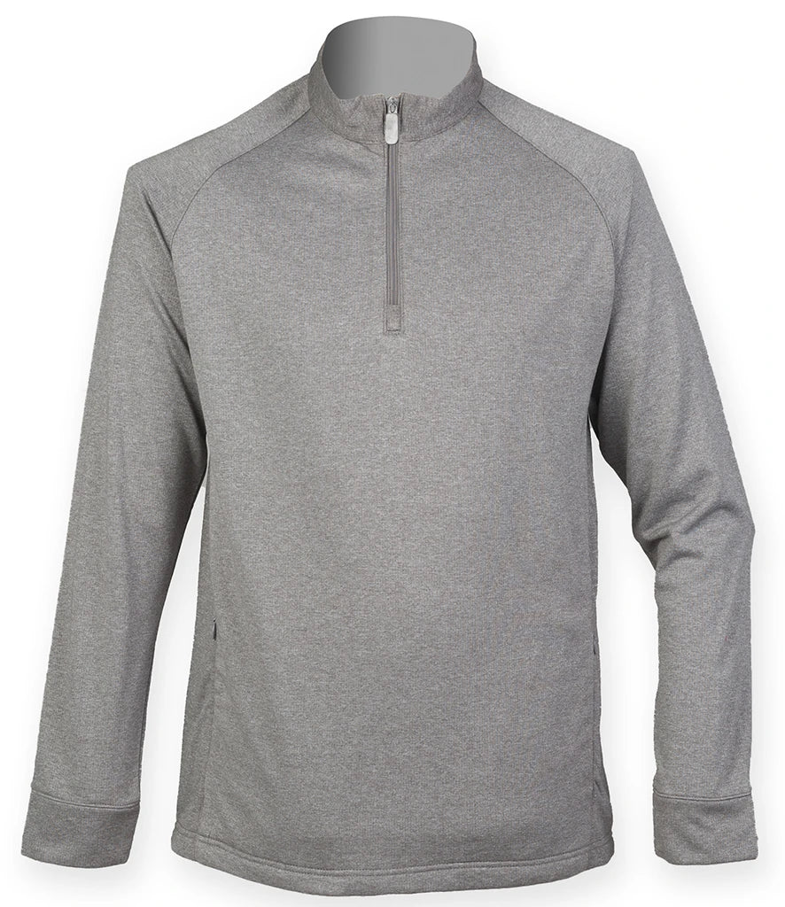 Henbury H862 Henbury Zip Neck Wicking Top in Grey Marl