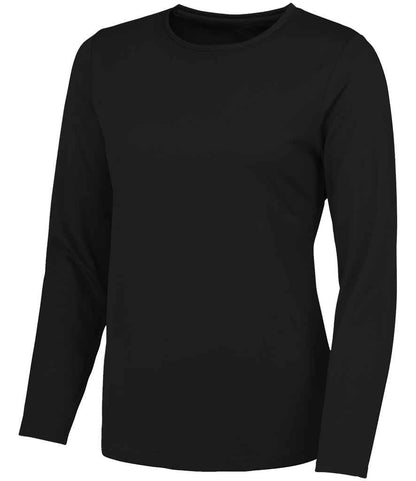 Just Cool JC012 Ladies Cool Long Sleeve T-Shirt in Jet Black