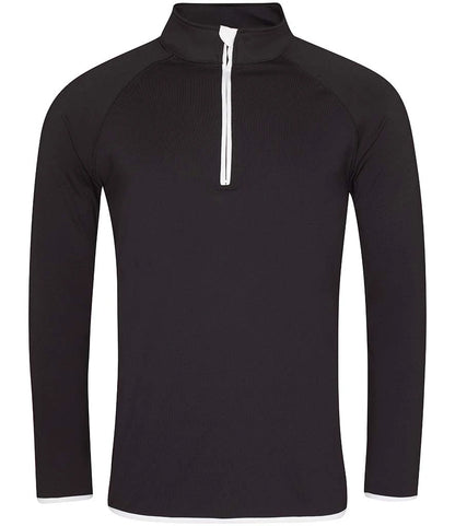 Just Cool JC031 AWDis Cool Half Zip Sweat Top in Jet Black/Arctic White